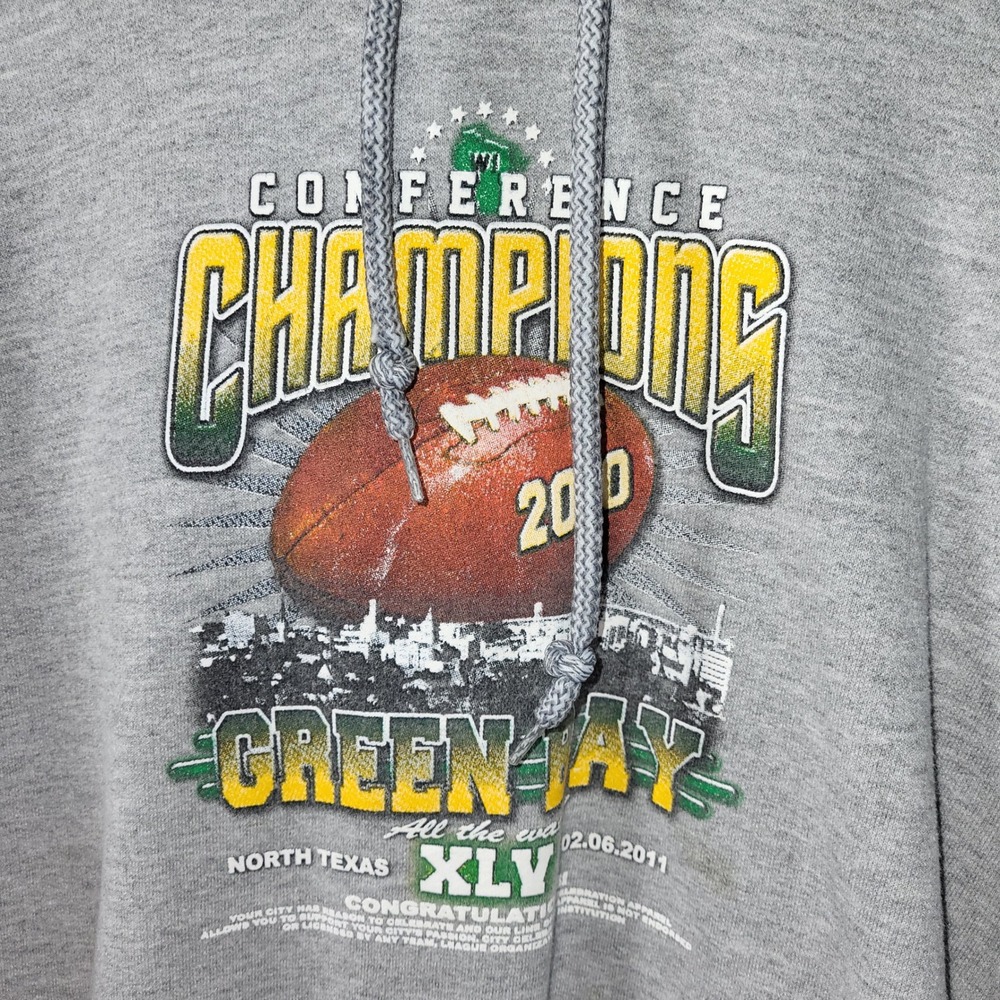 Green Bay Packers 2010 NFC Champions Hoodie Mens Large Gray Super Bowl XLV - Picture 2 of 5